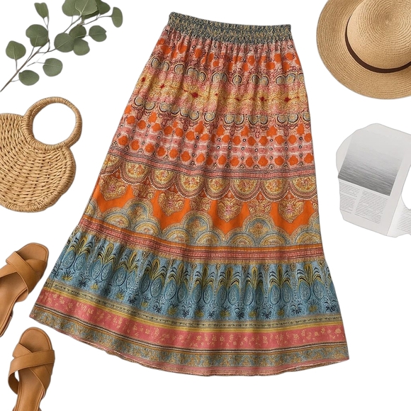 Rachel Zoe Skirt Pleated Tiered Maxi Drawstring Waist Lightweight Seasonal - Picture 1 of 13